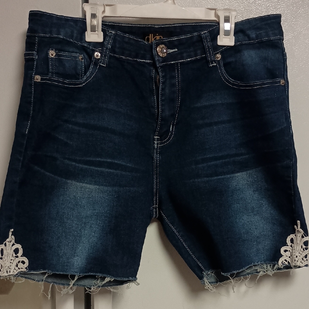 Stylish DKNY Women's Blue Jean Shorts with Lace Trim